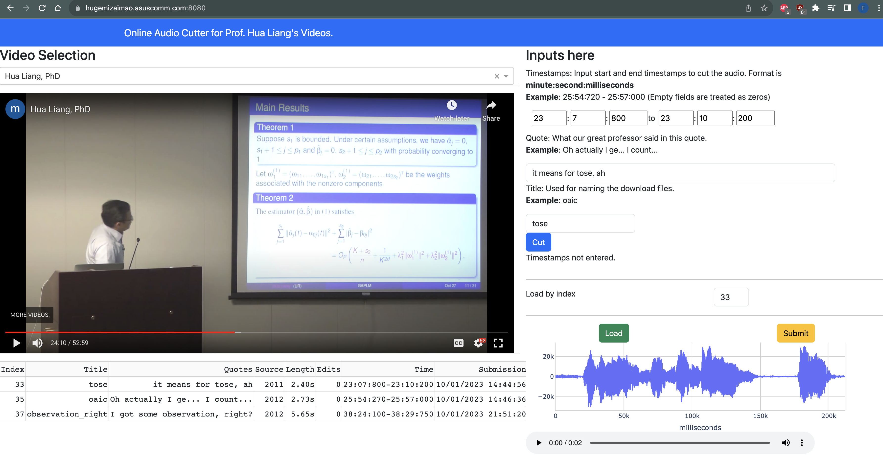 Online audio cutter UI